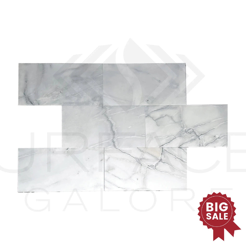 Bianco Venatino (Bianco Mare) White Marble 12X24 Honed Micro - Beveled Edge Tile 360 Sq.Ft. - Discounted, Marble/Travertine Clearance Sale - SurfacesGalore