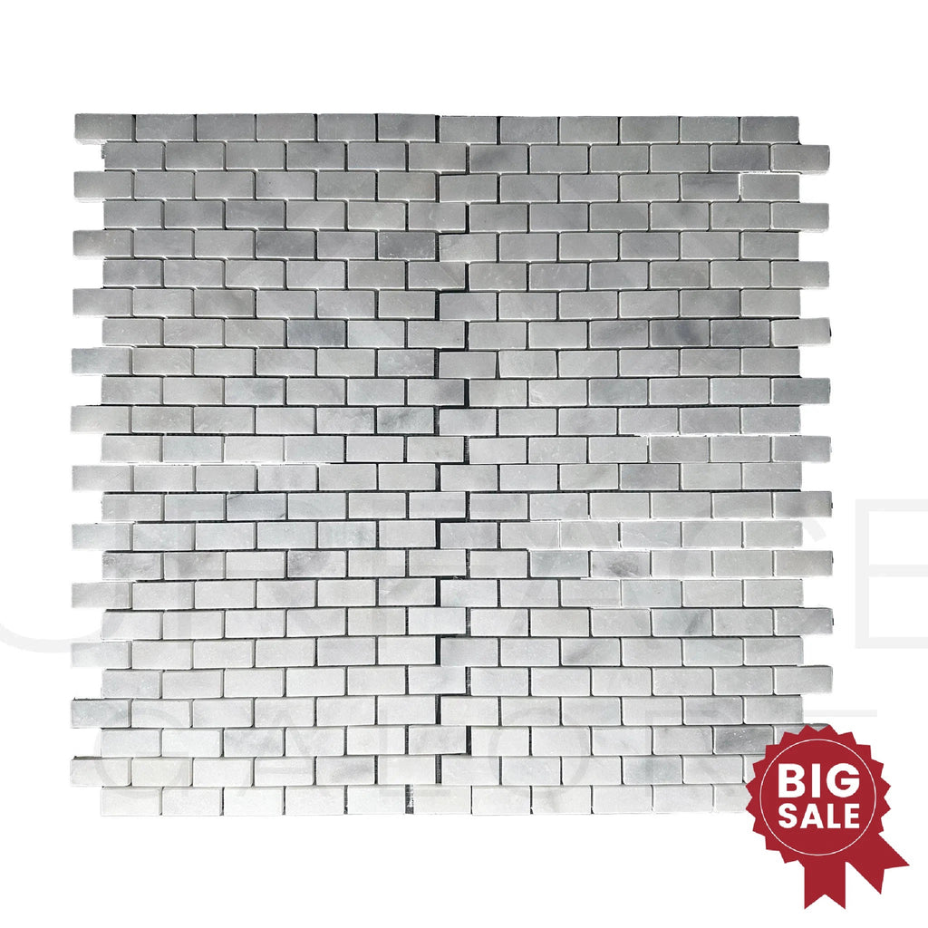 Bianco Venatino (Bianco Mare) White Marble 1X2 Brick Polished Mosaic Tile 110 Sq.Ft. - Discounted, Marble/Travertine Clearance Sale - SurfacesGalore