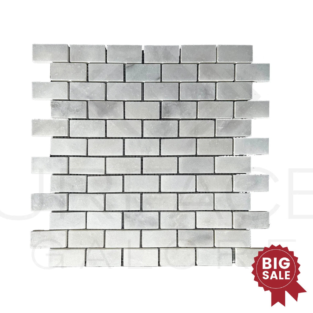 Bianco Venatino (Bianco Mare) White Marble 1X2 Brick Polished Mosaic Tile 110 Sq.Ft. - Discounted, Marble/Travertine Clearance Sale - SurfacesGalore