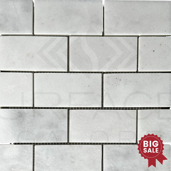 Bianco Venatino (Bianco Mare) White Marble 2X4 Brick Honed Mosaic Tile 110 Sq.Ft. - Discounted, Marble/Travertine Clearance Sale - SurfacesGalore