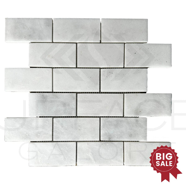 Bianco Venatino (Bianco Mare) White Marble 2X4 Brick Honed Mosaic Tile 110 Sq.Ft. - Discounted, Marble/Travertine Clearance Sale - SurfacesGalore