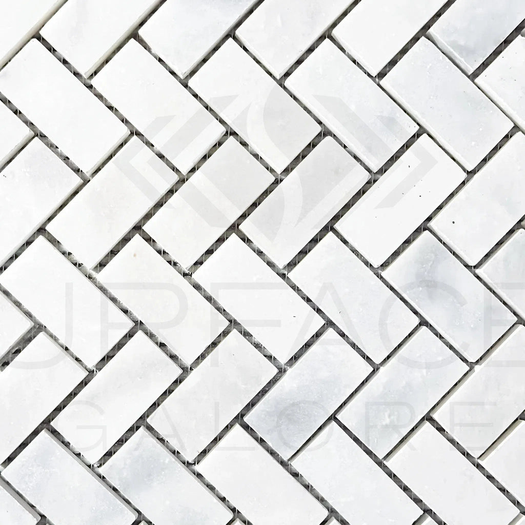 Bianco Venatino (Bianco Mare) White Marble Herringbone Honed Mosaic Tile 110 Sq.Ft. $5.90/Sq.Ft.