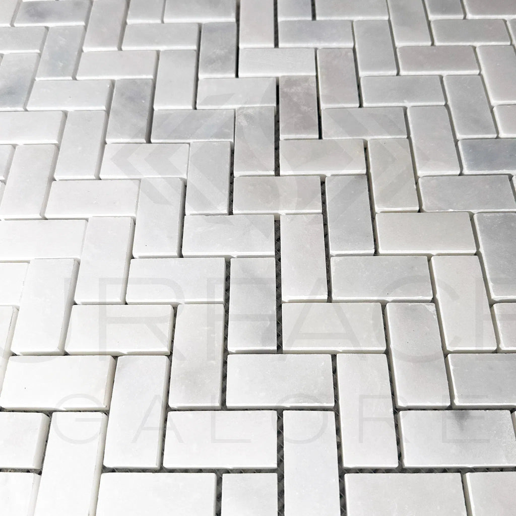 Bianco Venatino (Bianco Mare) White Marble Herringbone Honed Mosaic Tile 110 Sq.Ft. $5.90/Sq.Ft.