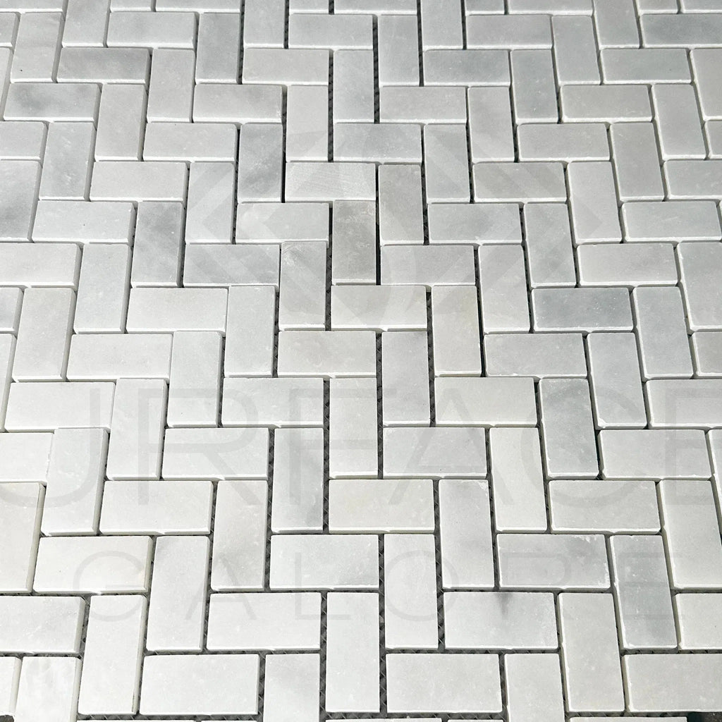 Bianco Venatino (Bianco Mare) White Marble Herringbone Honed Mosaic Tile 110 Sq.Ft. $5.90/Sq.Ft.