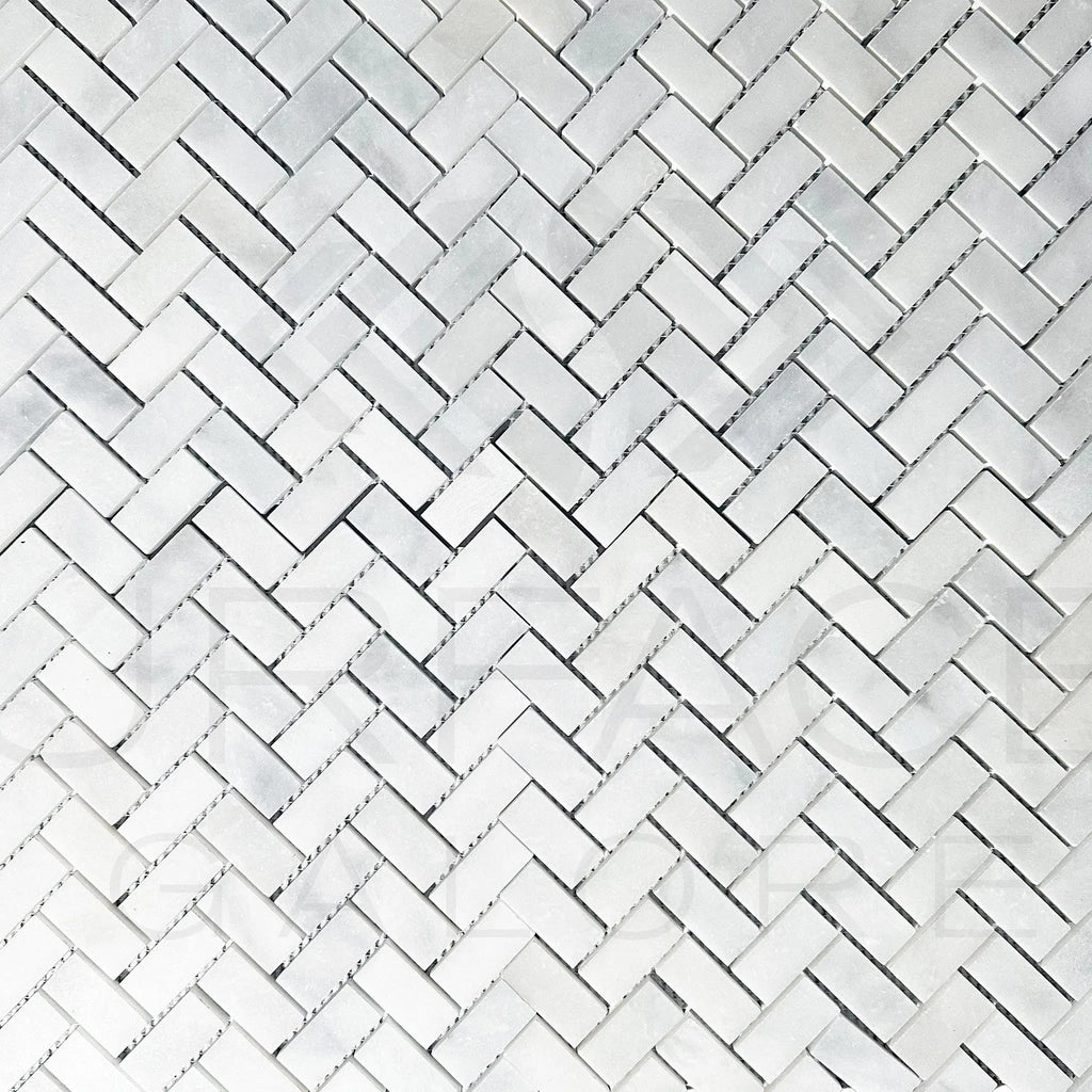 Bianco Venatino (Bianco Mare) White Marble Herringbone Honed Mosaic Tile 110 Sq.Ft. $5.90/Sq.Ft.