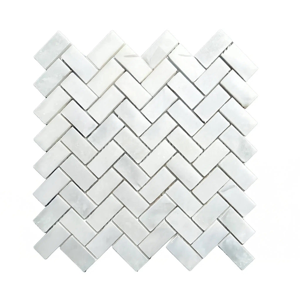 Bianco Venatino (Bianco Mare) White Marble Herringbone Honed Mosaic Tile 110 Sq.Ft. $5.90/Sq.Ft.