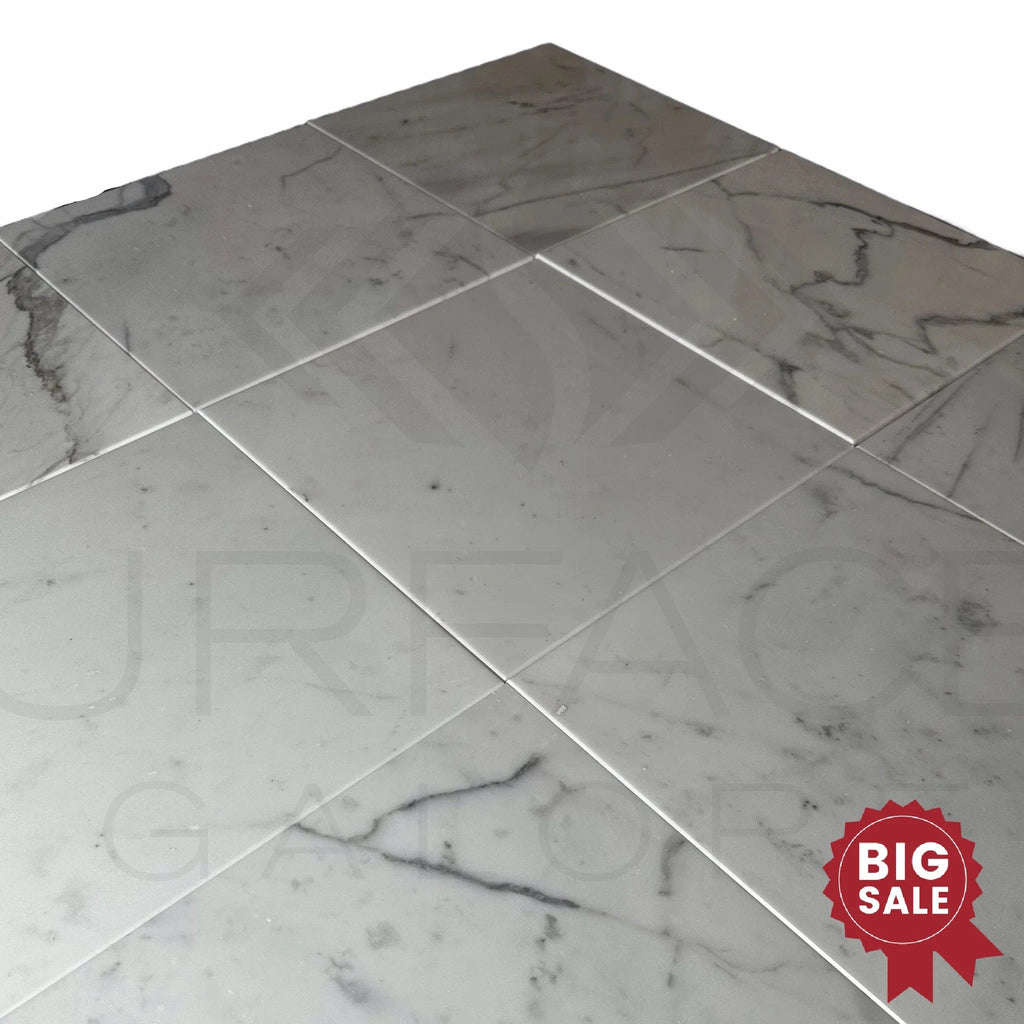 Calacatta Carrara 12X12 Polished Marble Tile 280 Sq.Ft. - Discounted, Marble/Travertine Clearance Sale - SurfacesGalore