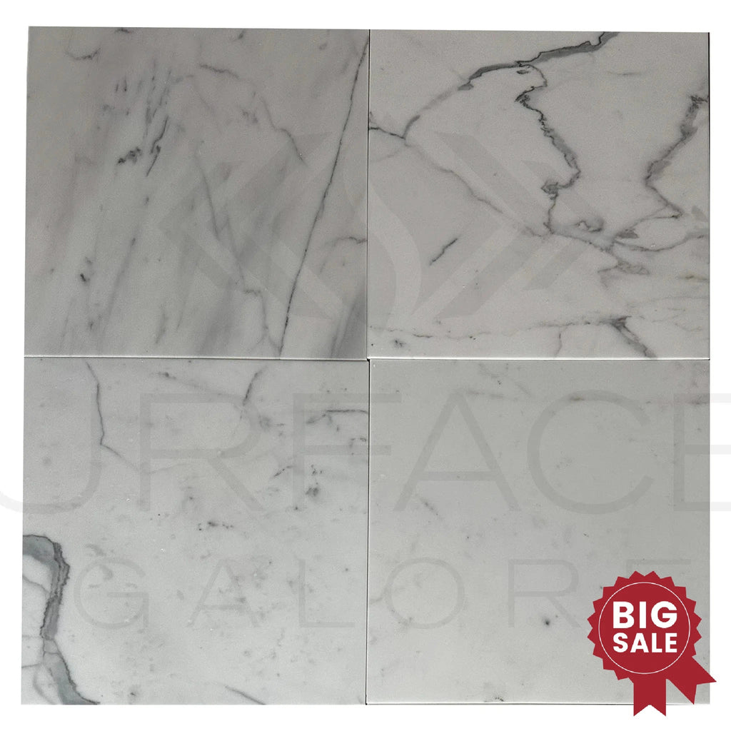 Calacatta Carrara 12X12 Polished Marble Tile 280 Sq.Ft. - Discounted, Marble/Travertine Clearance Sale - SurfacesGalore