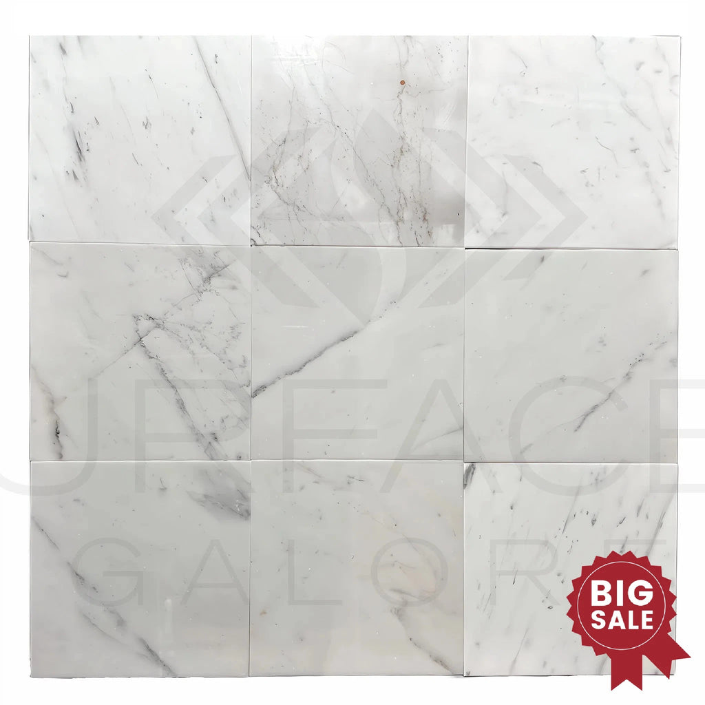 Calacatta Carrara 12X12 Polished Marble Tile 300 Sq.Ft. - Discounted, Marble/Travertine Clearance Sale - SurfacesGalore