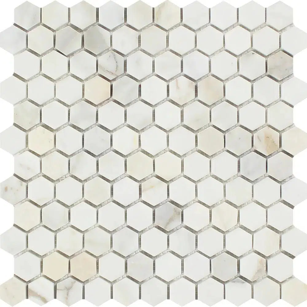 Calacatta Gold 1" Hexagon Mosaic Marble Tile Polished-Honed