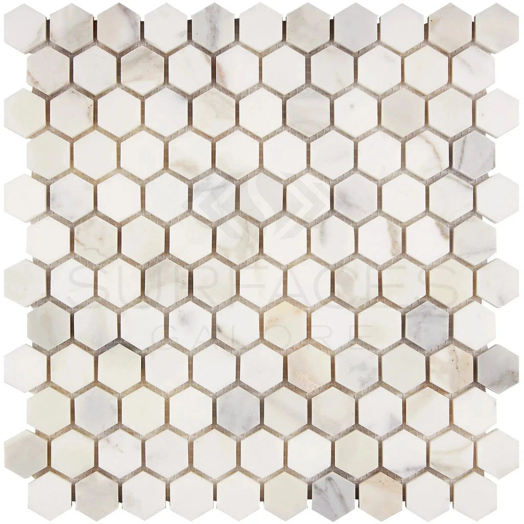 Calacatta Gold 1" Hexagon Mosaic Marble Tile Polished-Honed