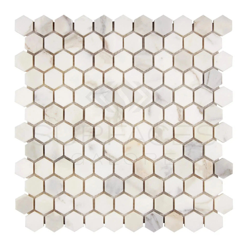 Calacatta Gold 1" Hexagon Mosaic Marble Tile Polished-Honed