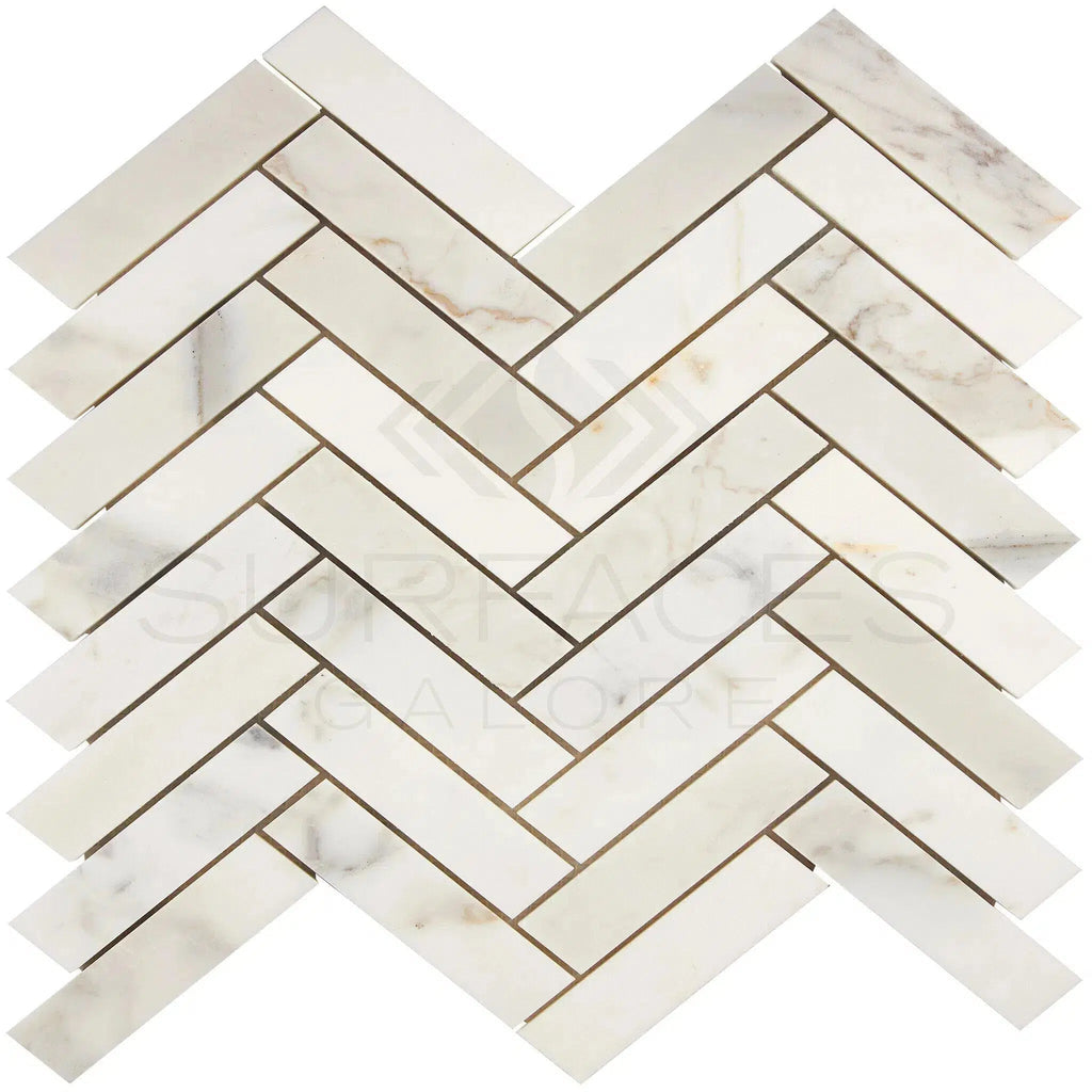 Calacatta Gold 1X4 Herringbone Mosaic Marble Tile Polished-Honed