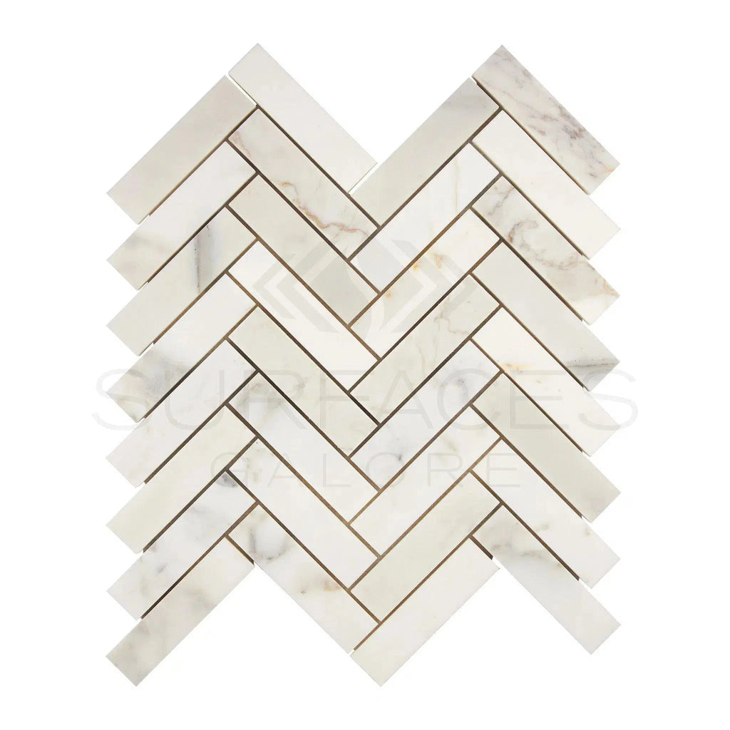 Calacatta Gold 1X4 Herringbone Mosaic Marble Tile Polished-Honed