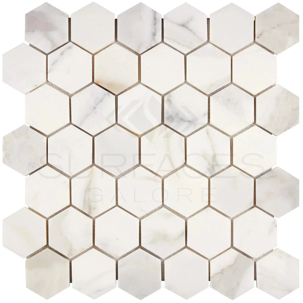 Calacatta Gold 2" Hexagon Mosaic Marble Tile Polished-Honed