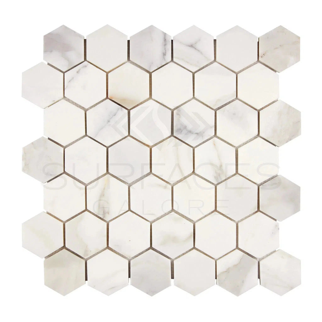 Calacatta Gold 2" Hexagon Mosaic Marble Tile Polished-Honed