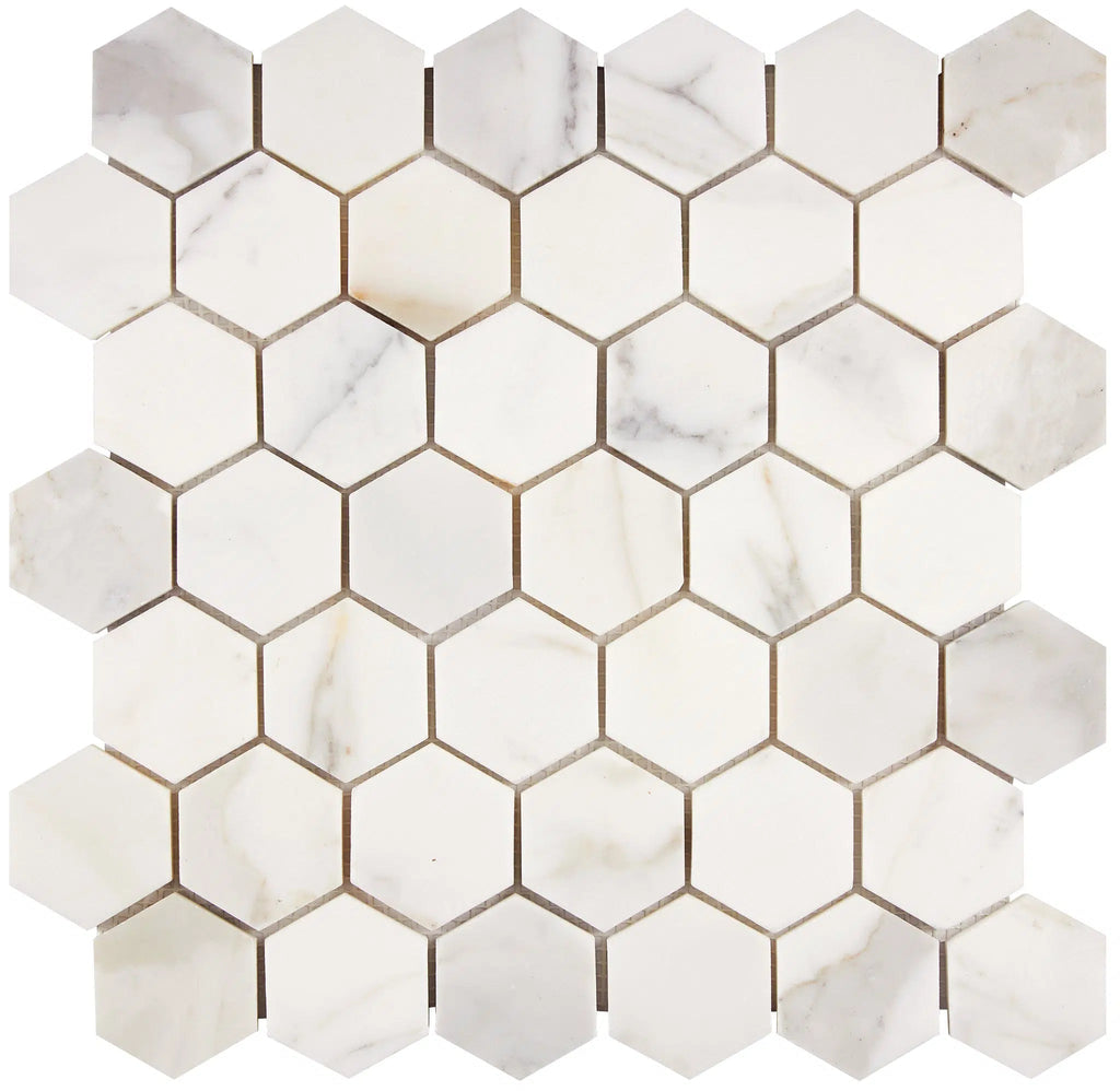 Calacatta Gold 2" Hexagon Mosaic Marble Tile Polished-Honed