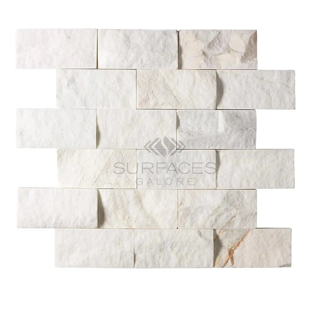 Calacatta Gold 2X4 Brick Split-Faced Mosaic Marble Tile