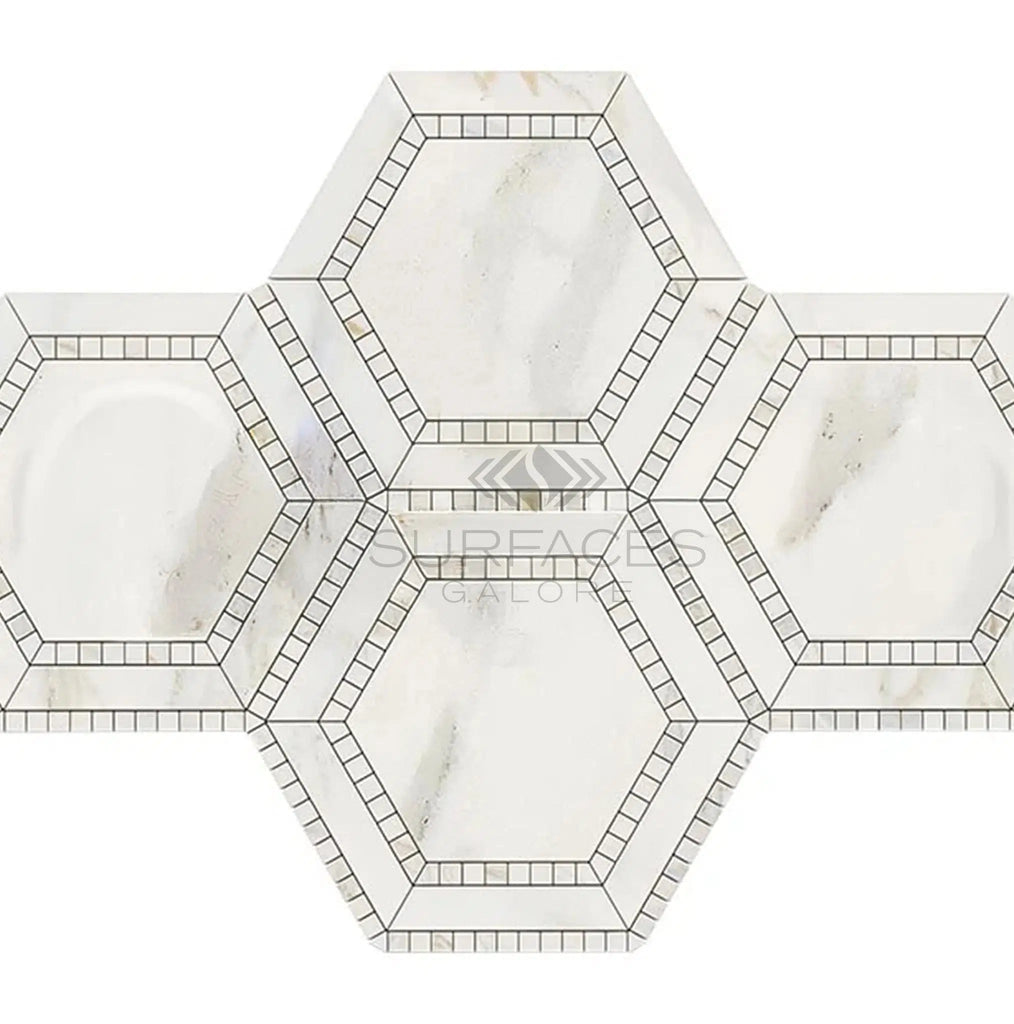 Calacatta Gold 5" Hexagon Combination (w/Calacatta Gold) Mosaic Marble Tile Polished-Honed