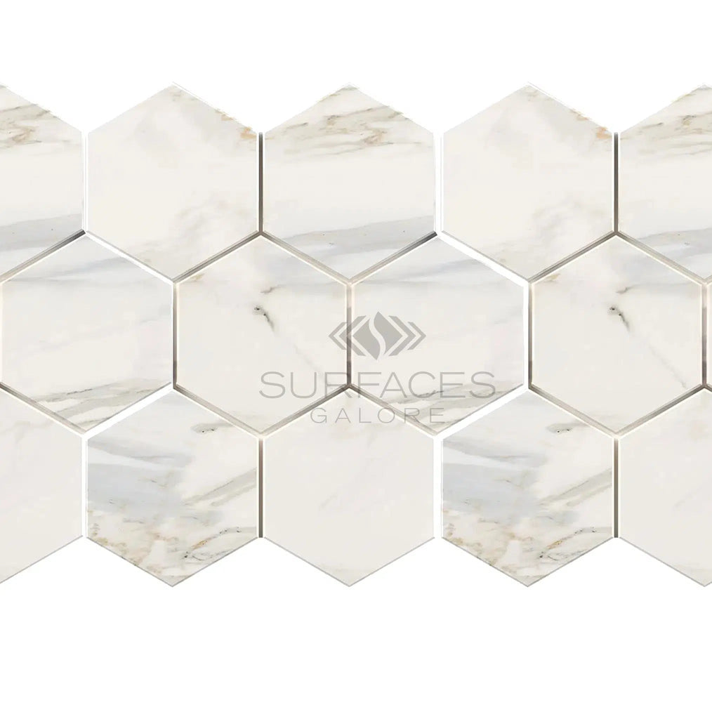 Calacatta Gold 5" Hexagon Mosaic Marble Tile Polished-Honed