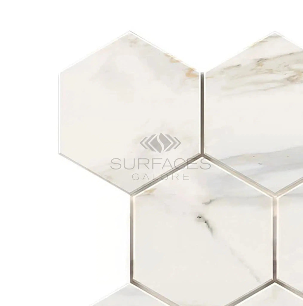 Calacatta Gold 5" Hexagon Mosaic Marble Tile Polished-Honed