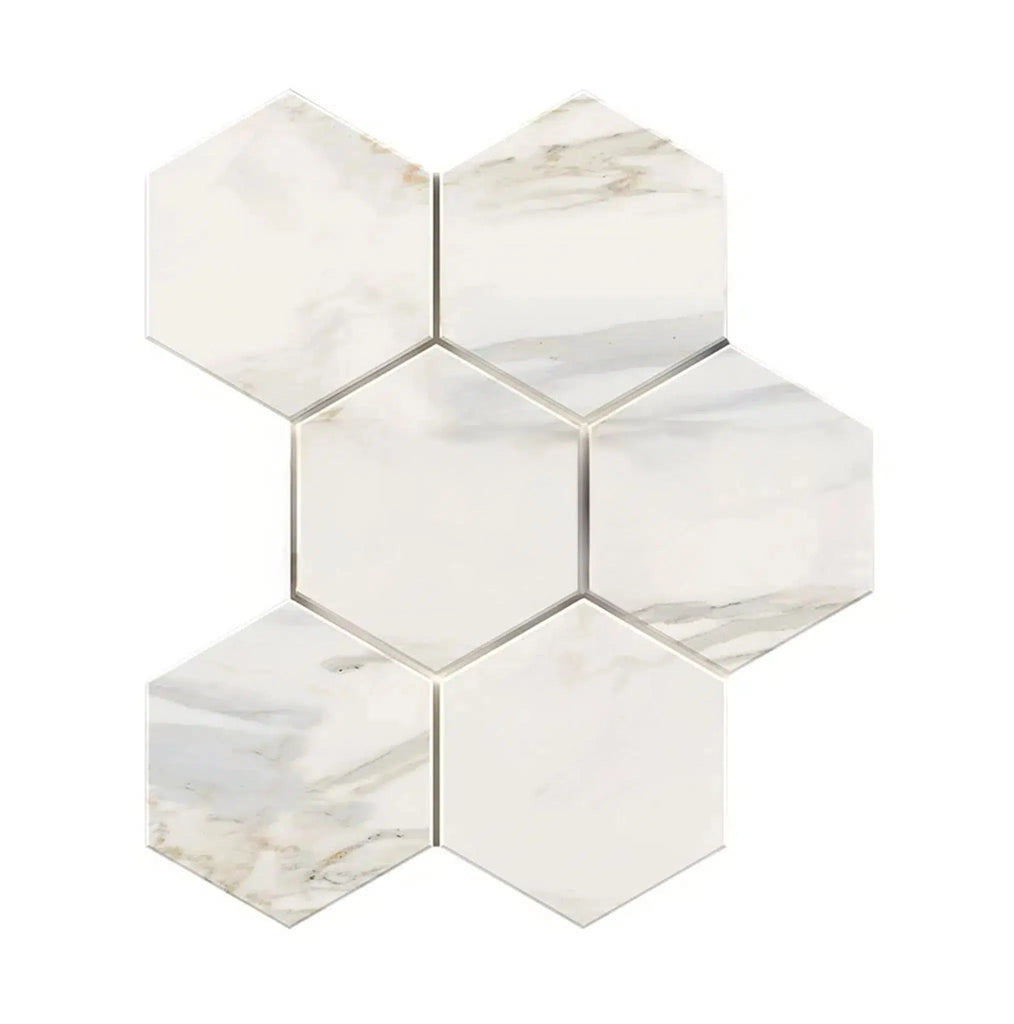 Calacatta Gold 5" Hexagon Mosaic Marble Tile Polished-Honed