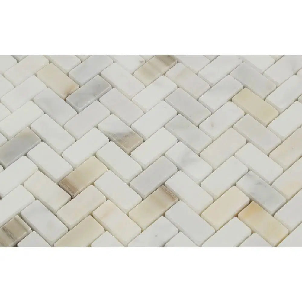 Calacatta Gold 5/8X1 1/4 Mini-Herringbone Mosaic Marble Tile Polished-Honed