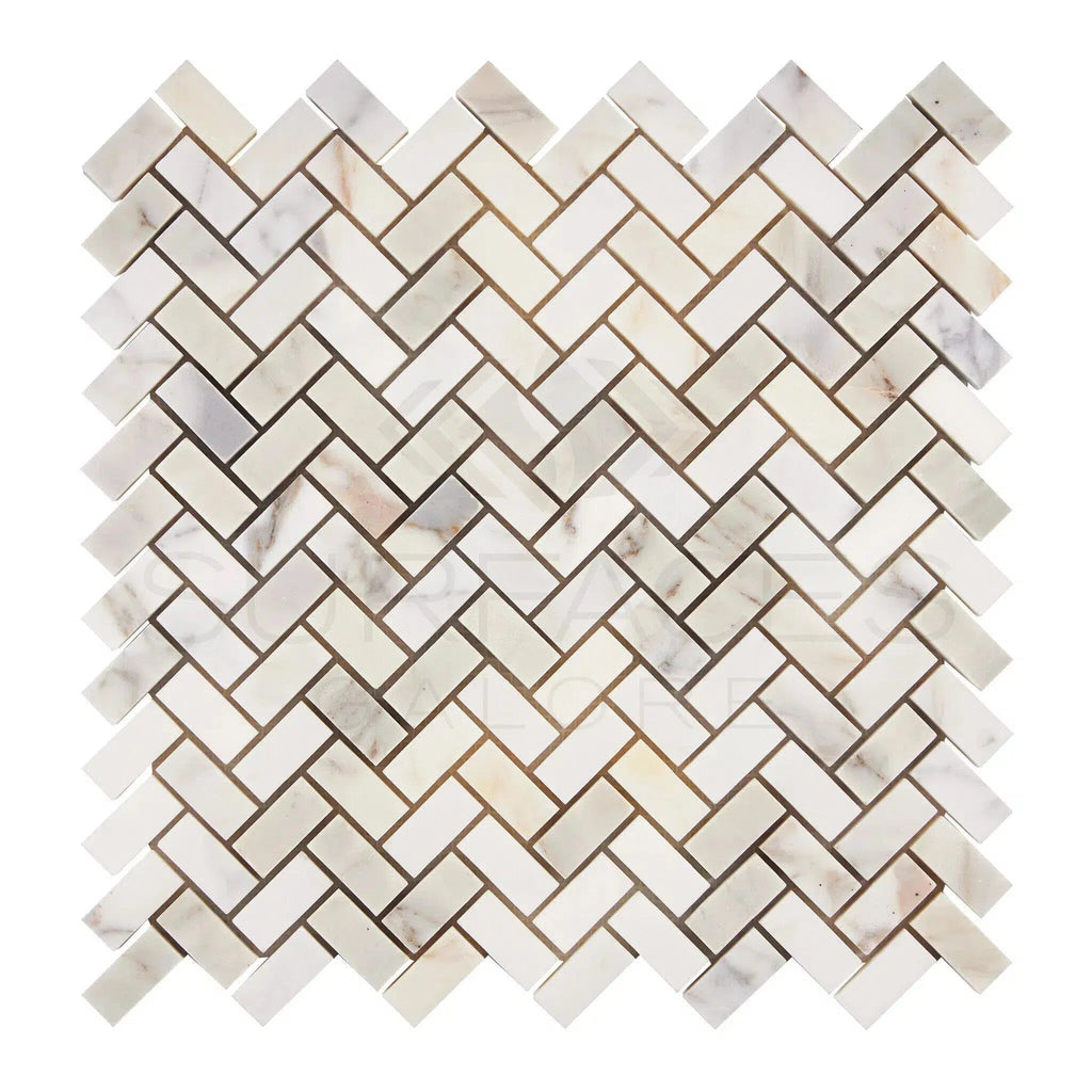 Calacatta Gold 5/8X1 1/4 Mini-Herringbone Mosaic Marble Tile Polished-Honed