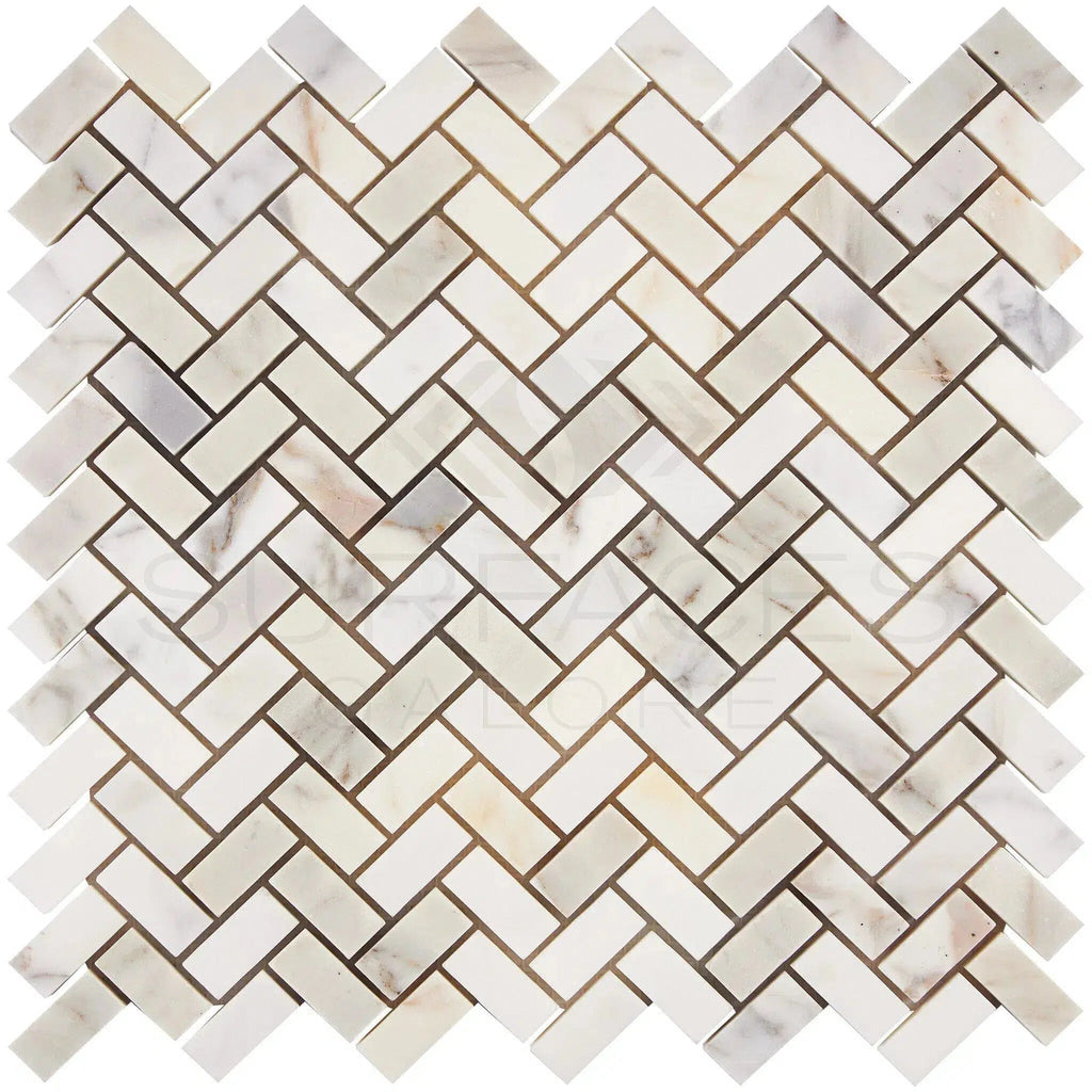 Calacatta Gold 5/8X1 1/4 Mini-Herringbone Mosaic Marble Tile Polished-Honed