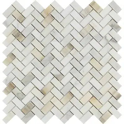 Calacatta Gold 5/8X1 1/4 Mini-Herringbone Mosaic Marble Tile Polished-Honed