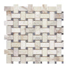 Calacatta Gold Basketweave Mosaic (w/Blue-Gray) Mosaic Marble Tile Polished-Honed