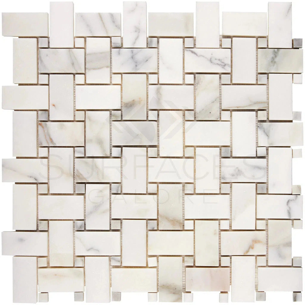 Calacatta Gold Basketweave Mosaic (w/Calacatta Gold) Mosaic Marble Tile Polished-Honed