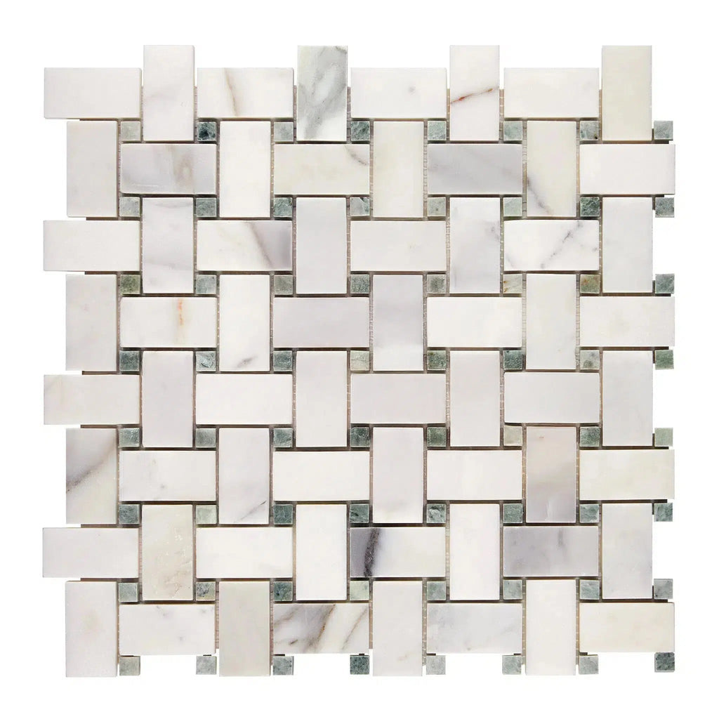 Calacatta Gold Basketweave Mosaic (w/Ming-Green) Mosaic Marble Tile Polished-Honed