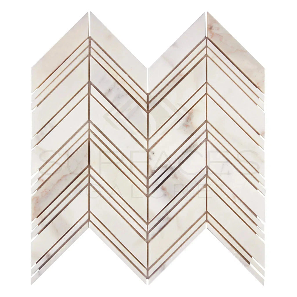 Calacatta Gold Chevron (LARGE) (w/Calacatta Gold) Mosaic Marble Tile Polished-Honed