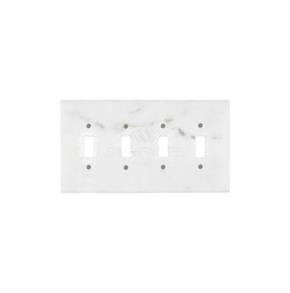 The Calacatta Gold Marble 4 Gang Toggle Switch Wall Plate by SurfacesGalore is crafted from authentic natural stone.