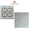 Two switch alignment templates from SurfacesGalore, both compatible with the Calacatta Gold Marble Double TOGGLE - DUPLEX Switch Wall Plate/Cover Plate/Switch Plate, one featuring colored markings and the other dotted outlines.