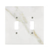 The Calacatta Gold Marble Double Toggle Plate Switch Wall Plate/Cover Plate/Switch Plate by SurfacesGalore features a subtle pattern of veining in shades of gray and beige, perfect for adding a touch of luxury home decor to any room.