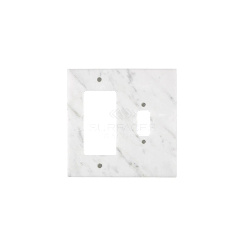 Elevate your luxury home decor with the SurfacesGalore Calacatta Gold Marble TOGGLE - ROCKER Switch Wall Plate/Cover Plate/Switch Plate, featuring one large and one small opening set against a plain white background.