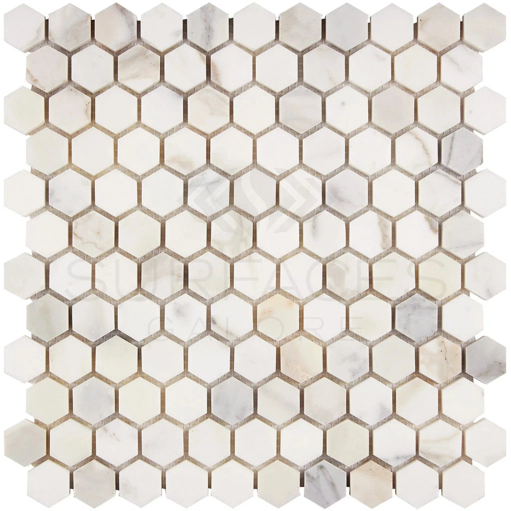 Calacatta Gold Italian Premium 1X1 Hexagon Mosaic Marble Tile Polished - Honed - SurfacesGalorePolished