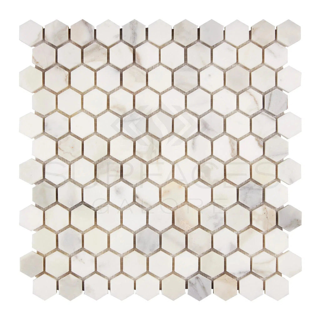 Calacatta Gold Italian Premium 1X1 Hexagon Mosaic Marble Tile Polished - Honed - SurfacesGalorePolished