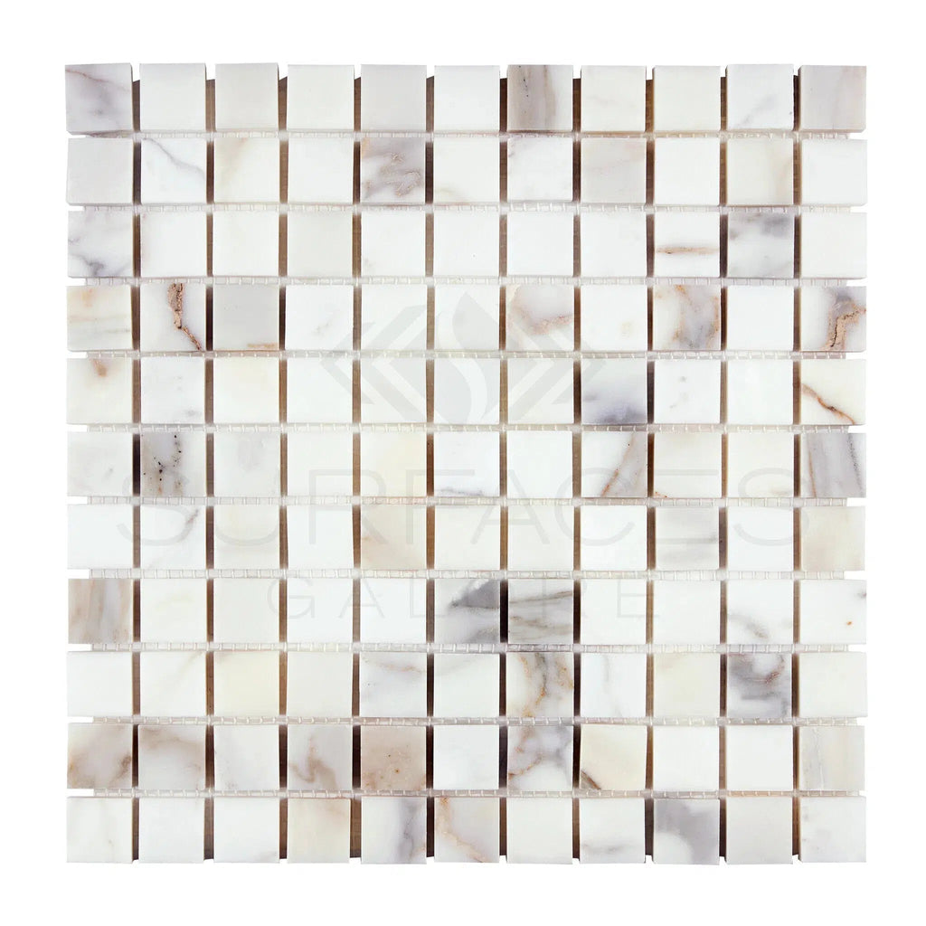 Calacatta Gold Italian Premium 1X1 Mosaic Marble Tile Polished - Honed - SurfacesGalorePolished