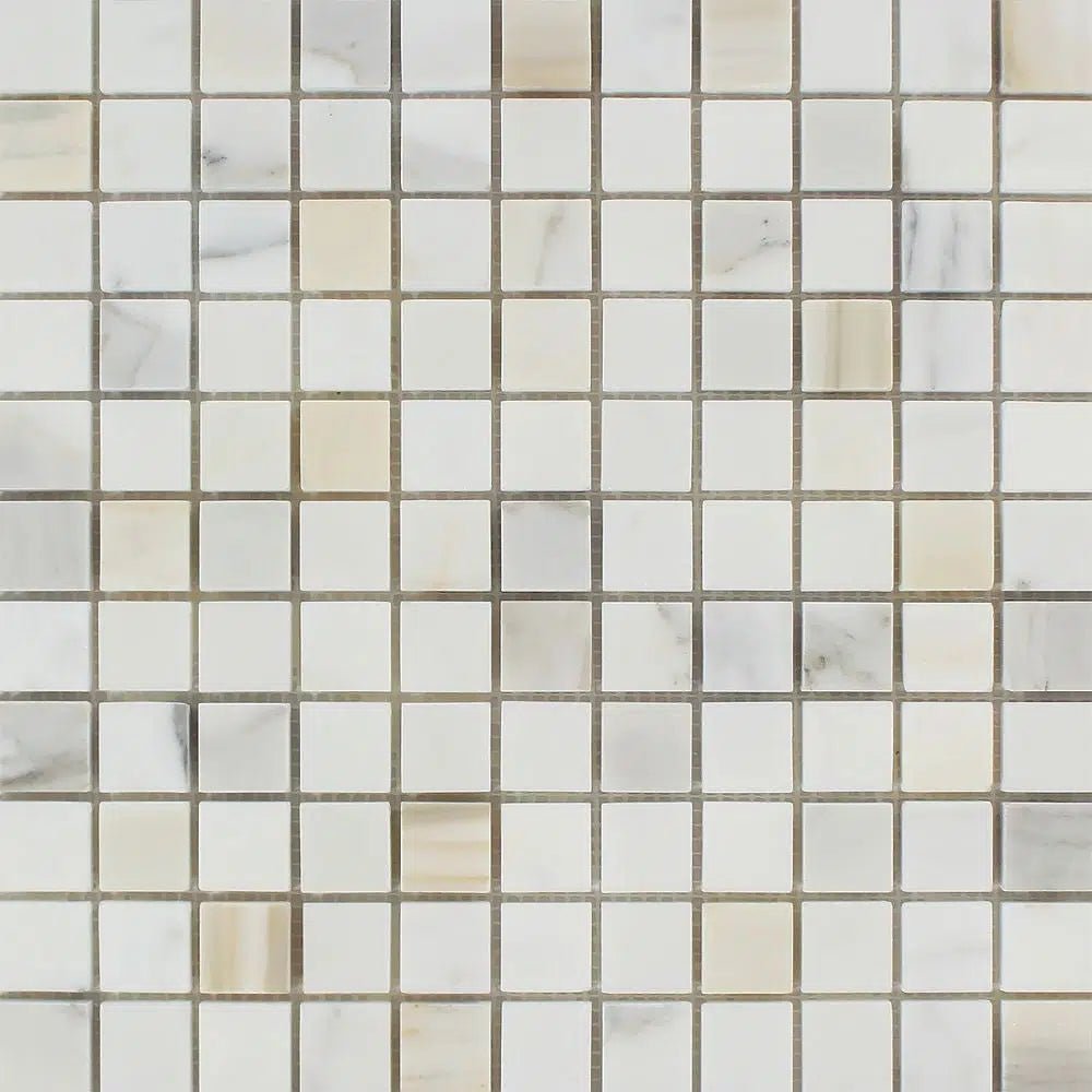 Calacatta Gold Italian Premium 1X1 Mosaic Marble Tile Polished - Honed - SurfacesGalorePolished