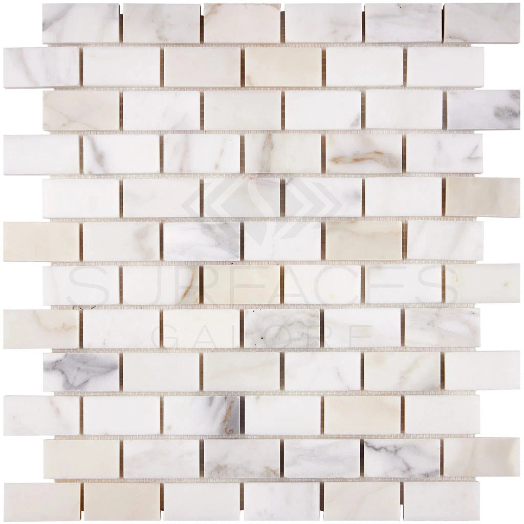 Calacatta Gold Italian Premium 1X2 Brick Mosaic Marble Tile Polished - Honed - SurfacesGalorePolished