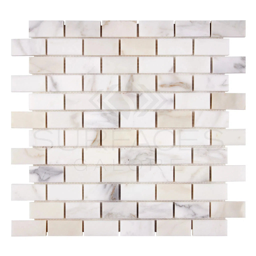 Calacatta Gold Italian Premium 1X2 Brick Mosaic Marble Tile Polished - Honed - SurfacesGalorePolished