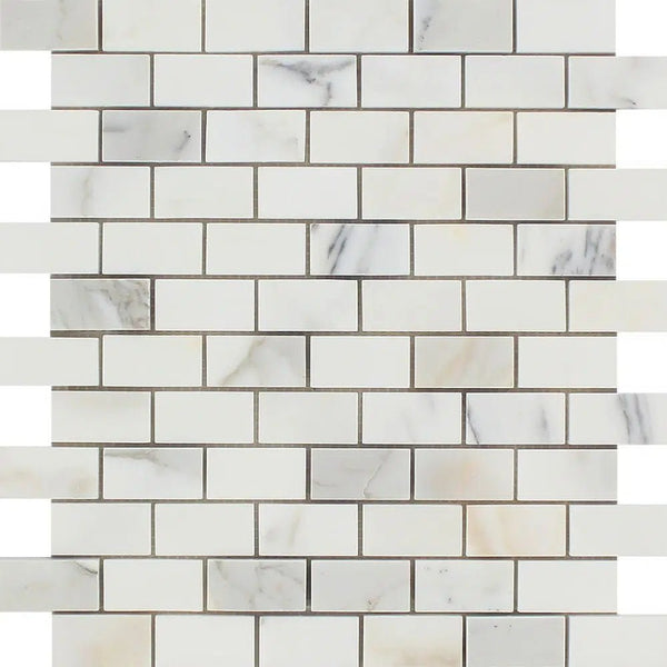 Calacatta Gold Italian Premium 1X2 Brick Mosaic Marble Tile Polished - Honed - SurfacesGalorePolished