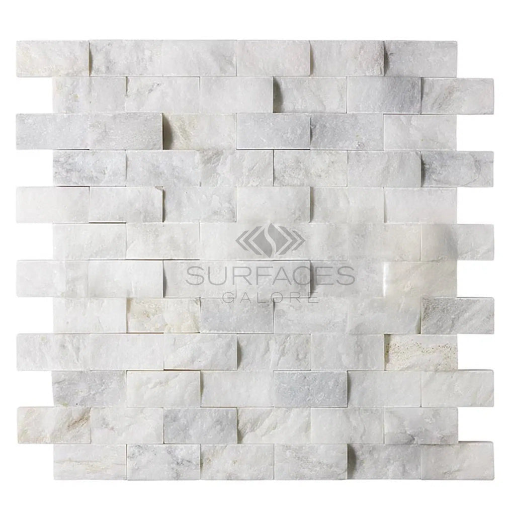 Calacatta Gold Italian Premium 1X2 Brick Split - Faced Mosaic Marble Tile - SurfacesGalore