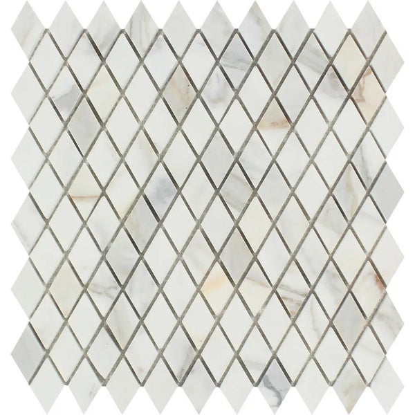 Calacatta Gold Italian Premium 1X2 Diamond/Rhomboid Mosaic Marble Tile Polished - Honed - SurfacesGalorePolished