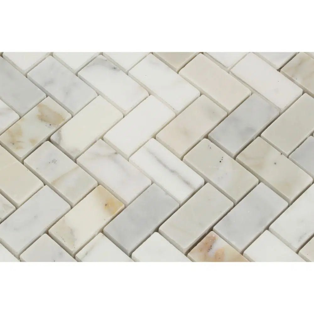 Calacatta Gold Italian Premium 1X2 Herringbone Mosaic Marble Tile Polished - Honed - SurfacesGalorePolished