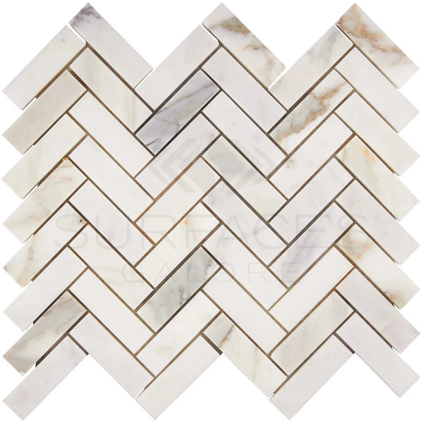 Calacatta Gold Italian Premium 1X3 Herringbone Mosaic Marble Tile Polished - Honed - SurfacesGalorePolished