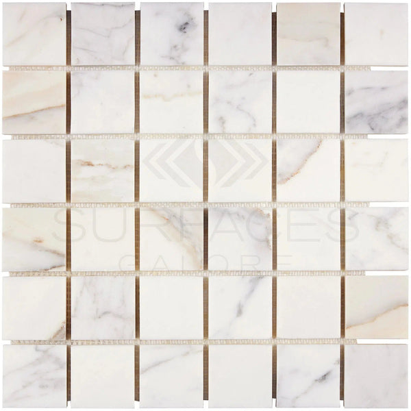 Calacatta Gold Italian Premium 2X2 Mosaic Marble Tile Polished - Honed - SurfacesGalorePolished